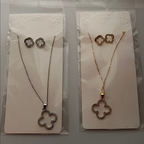 Accessories - Pick (1) Gold or Silver Flower Pendant Necklace and Earring Set
